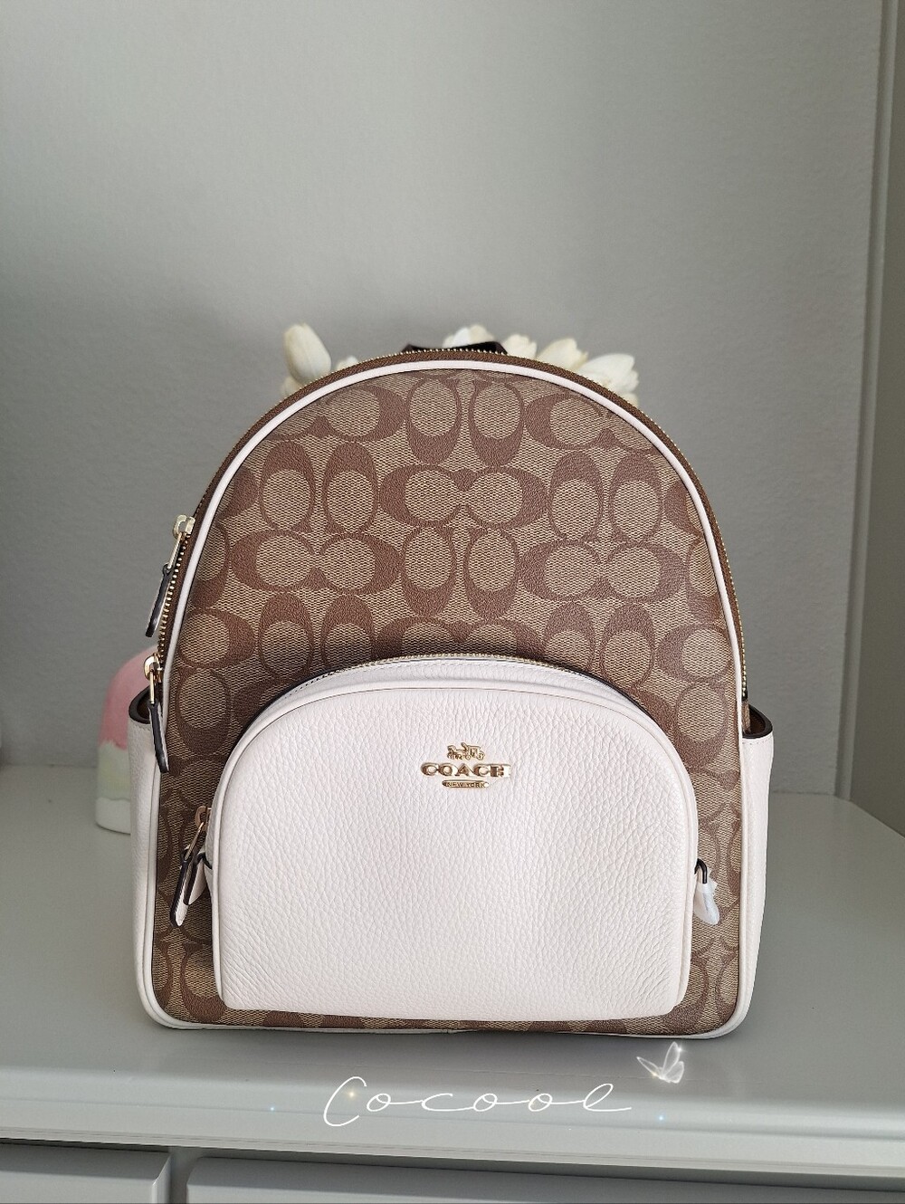 NWT Coach Women's Court Backpack In Signature Canvas 5671 khaki Chalk